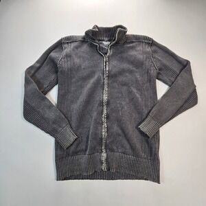 BKE Athletic Mens Full Zip Ribbed Knit Sweater Charcoal Gray Mock Neck L